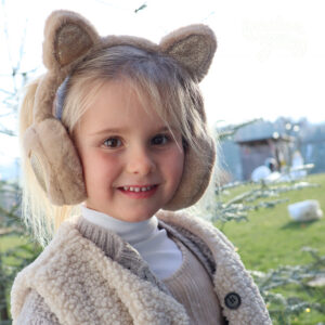 Kuschelig warme Ohrenschützer beige mit Katzenohren & Glitzerherz one size – größenverstellbar